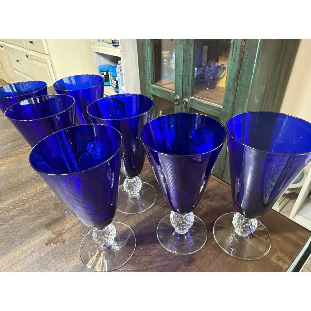 Vintage Morgantown Ritz Blue Golf Ball Champagne Tall Sherbet Glass 4 7/8